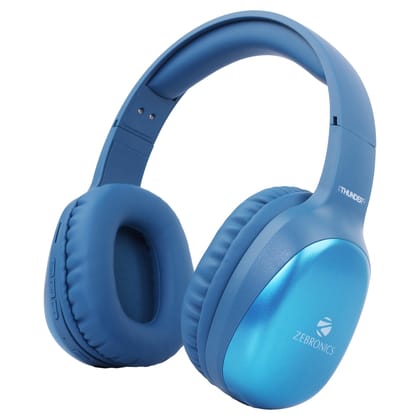 ZEBRONICS Thunder Pro Wireless Over Ear Headphone with Dual Pairing, Gaming Mode, Enc, Bluetooth, Call Function, Aux, Micro Sd, Voice Assistant, Deep Bass, Up to 60H Backup (Blue) ZEBRONICS Thunder Pro Wireless Over Ear Headphone with Dual Pairing, Gamin