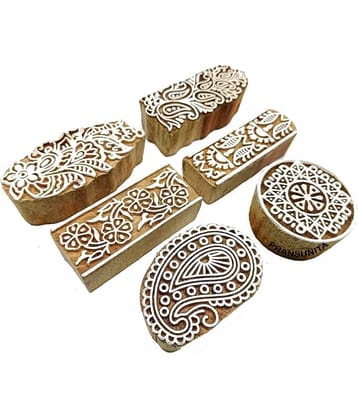 Vardhman Wood Wooden Hand Carved Printing Stamp Block for Mehndi, Carft ( Pack of 10 )