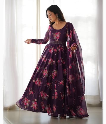 JASH CREATION Purple Flared Cotton Blend Women's Stitched Ethnic Gown ( Pack of 1 )
