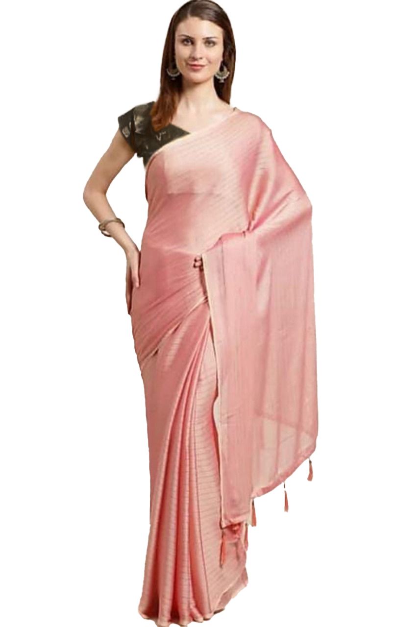 Generic Women's Cotton Silk Saree with Blouse (Light Pink, 5 - 6 Mtrs)