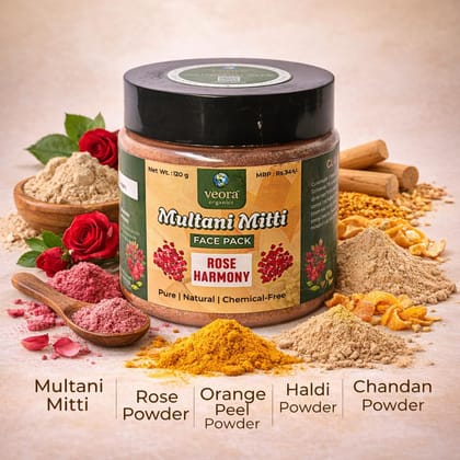 Veora Organics Multani Mitti Face Pack Rose Harmony & Aloe Vera Gel Combo | Natural Deep Cleansing Face Pack with Hydrating Aloe Vera Gel | Skin Brightening, Oil Control & Moisturizing | Chemical-Free Skincare | 120g + 200g
