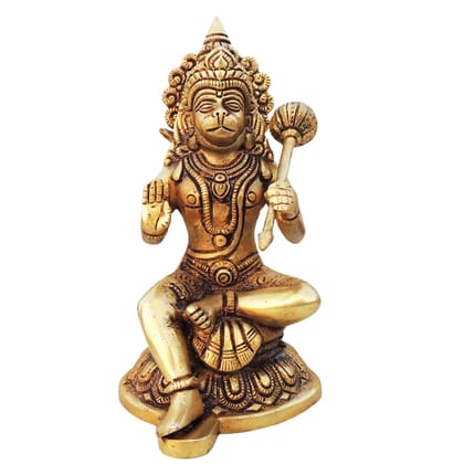 Brass Hanuman Ji Traditional Idol - Spiritual Home Showpiece, Height : 8 Inch (BSMAS1527 G)