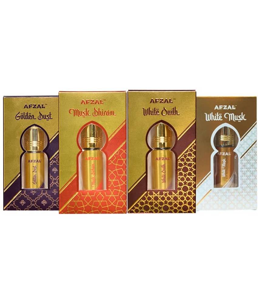 AFZAL GOLDEN DUST, MUSK DIRHAM, WHITE MUSK & WHITE OUDH ATTAR (COMBO PACK 6ML*4) ROLL-ON PERFUME OIL FOR MEN AND WOMEN