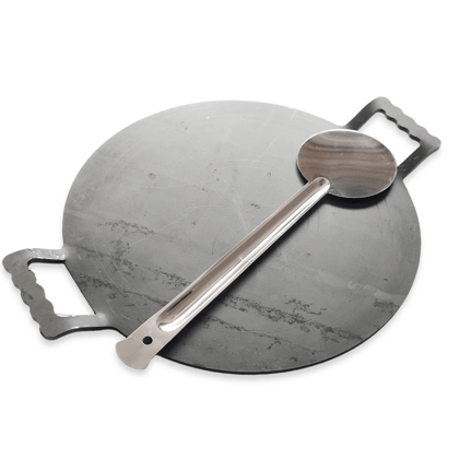 NAAYAGI - pure IRON TAWA, IRON DOSA TAWA, ROTI TAWA - 12 INCH, FLAT WITH DOUBLE HANDLE, 5 MM THICK, SS TURNER