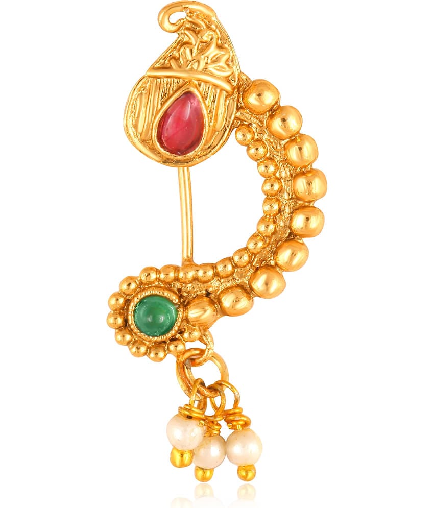 Vighnaharta Gold Plated with Peals Alloy and CZ stone Non Piercing Maharashtrian Nath Nathiya./ Nose Pin for women  {VFJ1115NTH-Press }