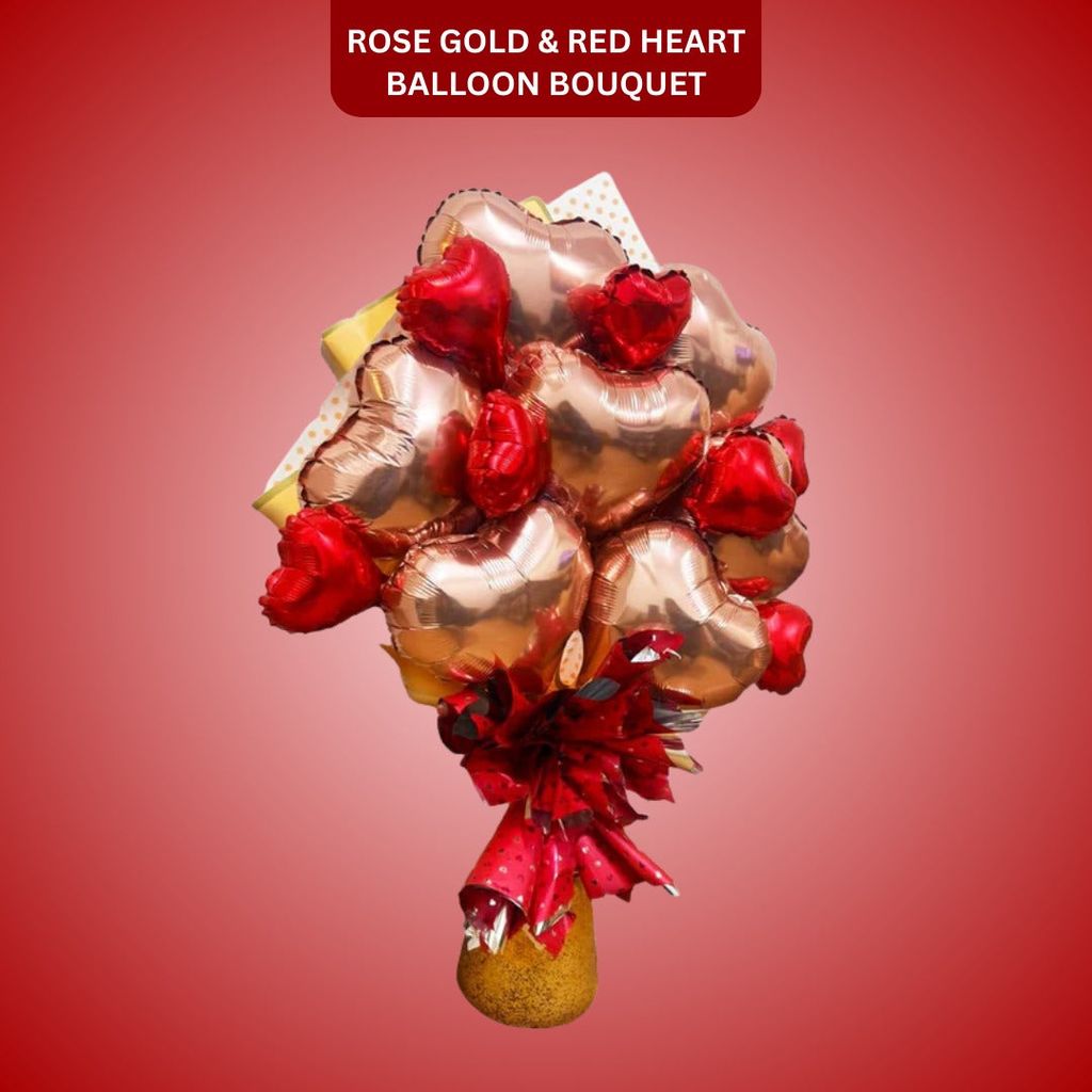 Rose Gold & Red Heart Shape Foil Balloon Bouquet Set - 14PC - Flowers | Buy online on ZillyBuy