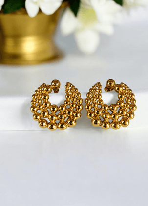 Beaded Golden Stud Earrings | Sarichka