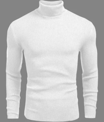 TREND SKY Woollen High Neck Men's Full Sleeves Pullover Sweater - White ( Pack of 1 )