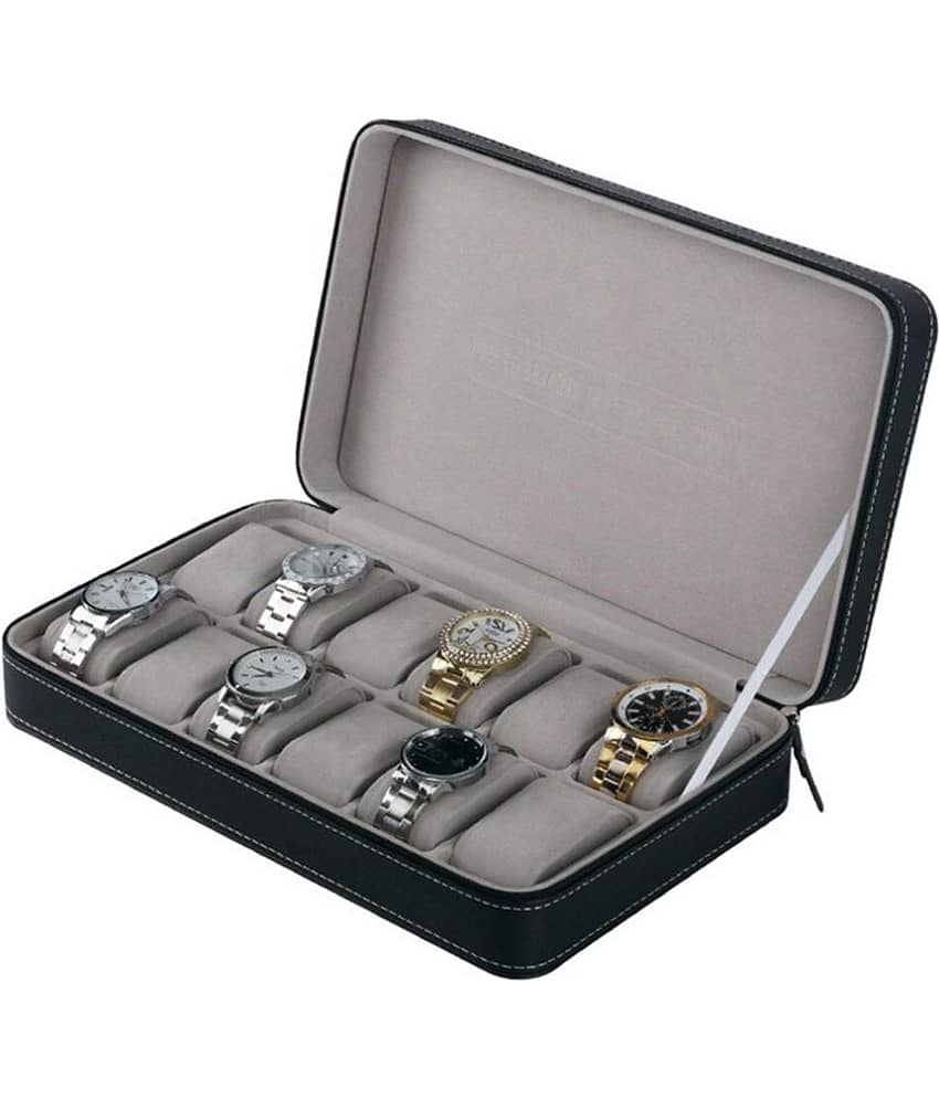 House of Quirk PU Leather Travel Watch Storage Case Zipper Wristwatch Box Organizer