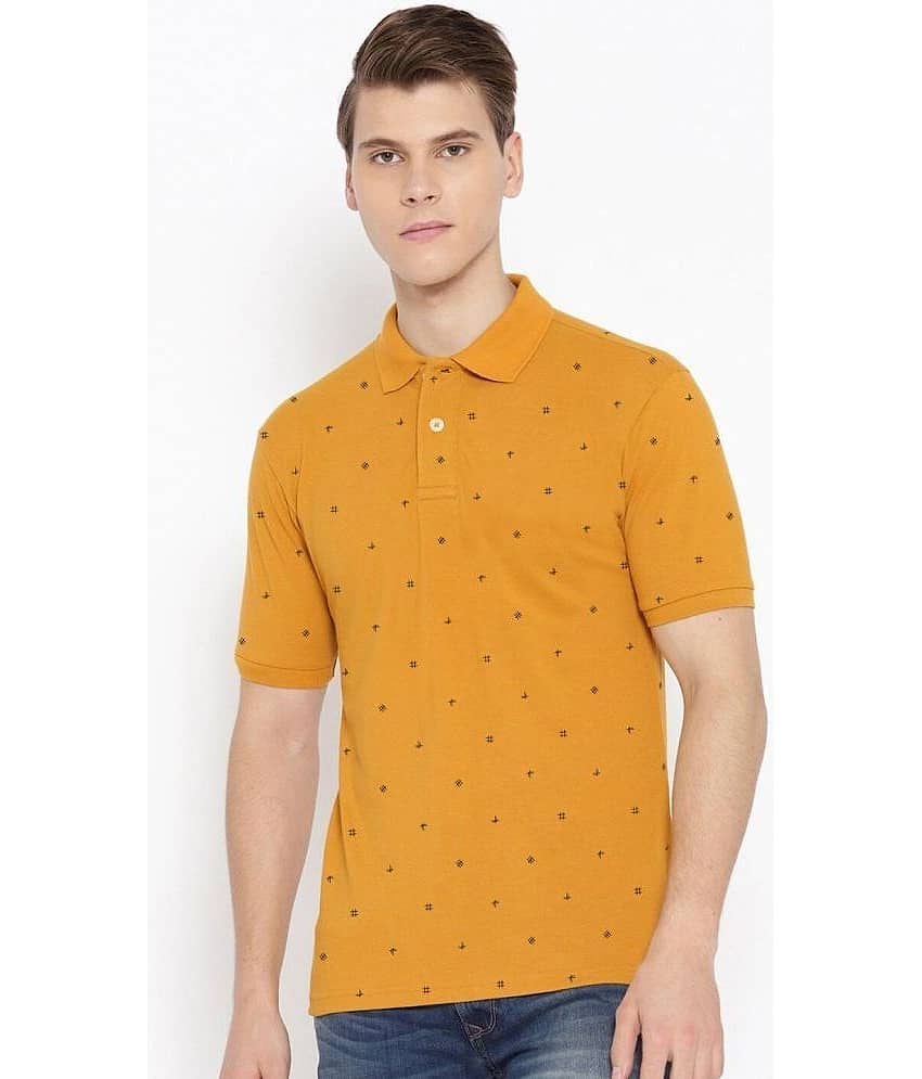 Merriment Pack of 1 Cotton Blend Regular Fit Printed Half Sleeves Men's Polo T Shirt ( Mustard )