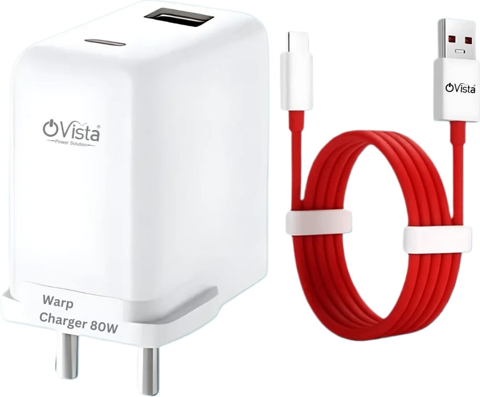 Ovista 80 W Supervooc 8 A Wall Charger for Mobile with Detachable Cable  (White, Cable Included)