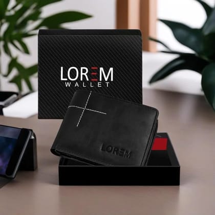 LOREM Edition Bi-Fold Faux Leather 3 ATM Card Slots Wallet for Men-UF