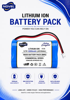NOVEL 3.7V BMS 18650 LITHIUM ION DUAL BATTERY PACK WITH JST 2PIN- 3000mAh