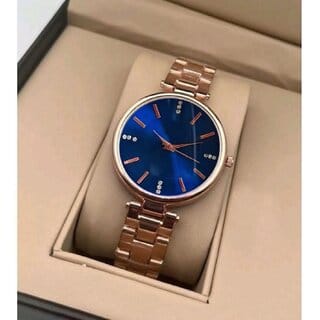 Bolun Womens Analog Watch - Elegant Blue Dial with Rose Gold Chain (Ram28)