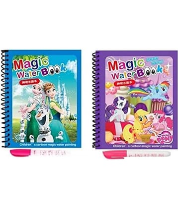 Magic Water Quick Dry Book Water Coloring Book Doodle with Magic Pen Painting Board for Children Education Drawing Pad (Random Design & Assorted Color) (Multi Color,2PC set)