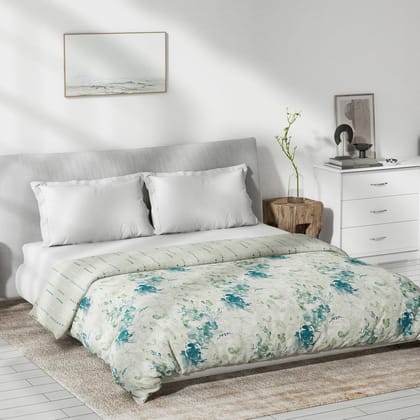 DDECOR - Primary Collection 100% Cotton Leaves Pattern VOLTC Queen Dohar |229 CM X 254 CM| - Turquoise