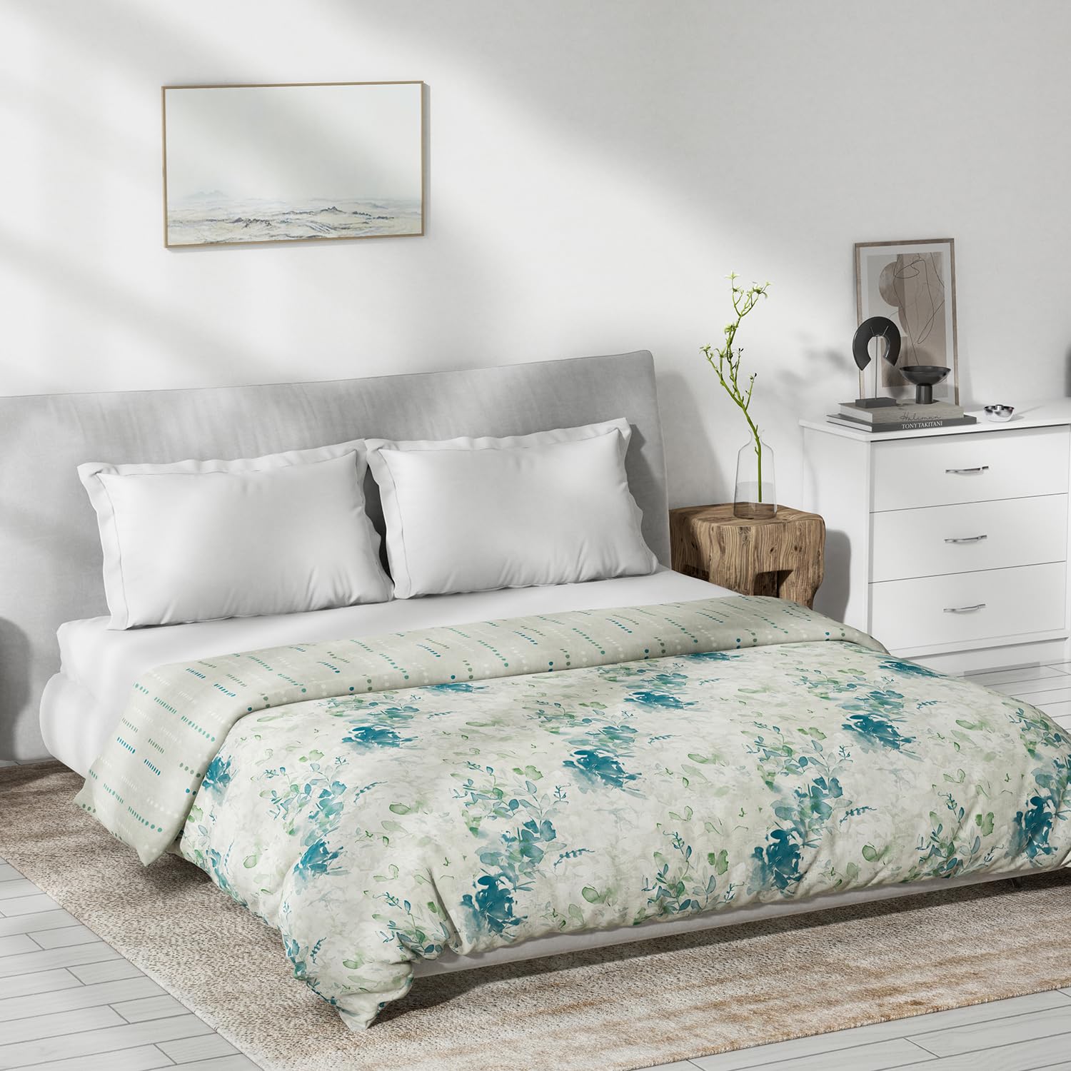 DDECOR - Primary Collection 100% Cotton Leaves Pattern VOLTC Queen Dohar |229 CM X 254 CM| - Turquoise