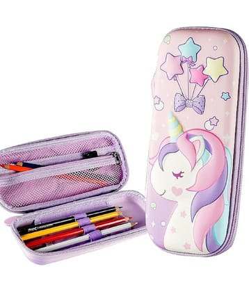 DENFE 3D Unicorn Cover Large Capacity Pencil Case Compass With Compartments, School Supply Organizer For Students, Stationery Box, Cosmetic Zip Pouch Bag (1 Unit, Canvas, Multicolor)