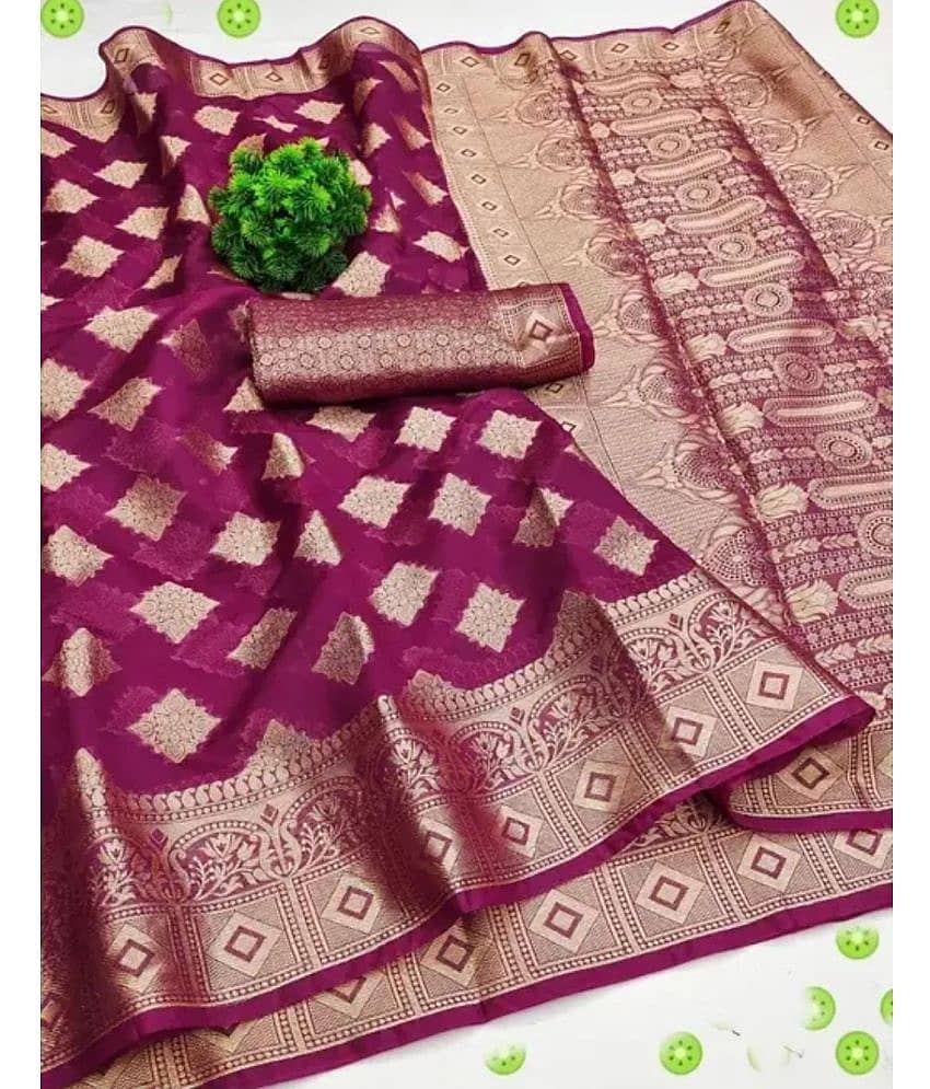 Gullak Organza Embellished Saree With Unstitched Blouse Piece ( Purple )