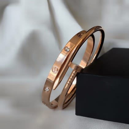 Nail and Love Band Combo (Rose Gold)-Stainless Steel