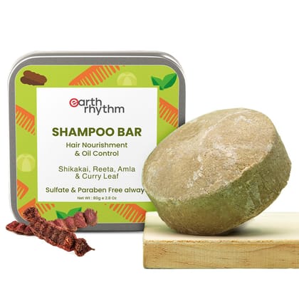 Earth Rhythm Shikakai Shampoo Bar for Hairfall | Contains Shikakai, Curry Leaf, Reeta & Amla Extracts | Men & Women | Sulphate & Paraben Free (Tin Packaging) - 80gm Earth Rhythm Shikakai Shampoo Bar for Hairfall | Contains Shikakai, Curry Leaf, Reeta & A