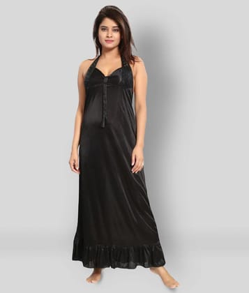Reposey - Black Satin Womens Nightwear Night Dress ( Pack of 2 ) - Free Size