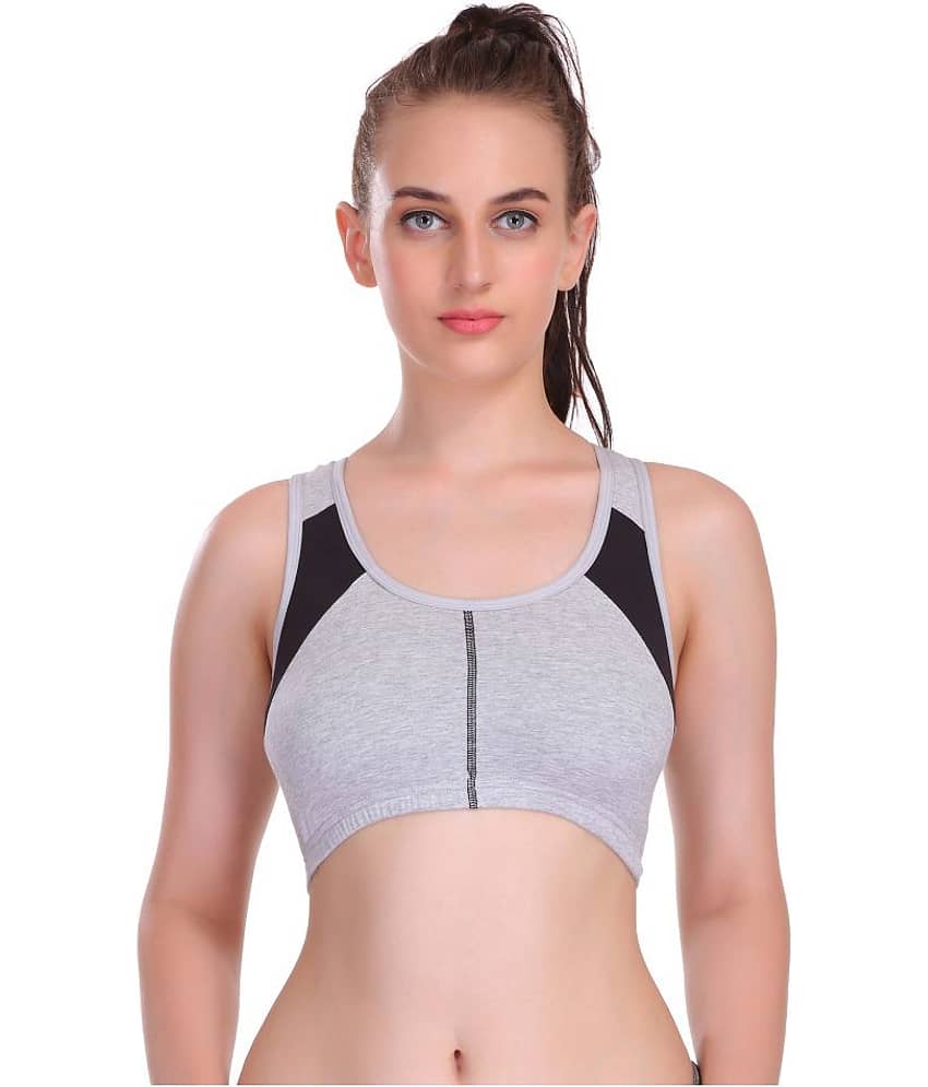 Eve's Beauty Grey Cotton Solid Sports Bra