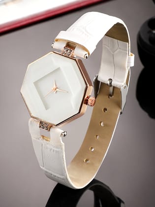 White Hectagon Analogue Watch-Watches