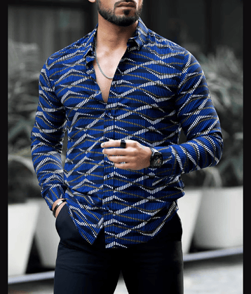 ARZ Poly Cotton Slim Fit Printed Full Sleeves Men's Casual Shirt - Blue ( Pack of 1 )