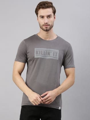 Grey Printed Crew Neck Tshirt-S