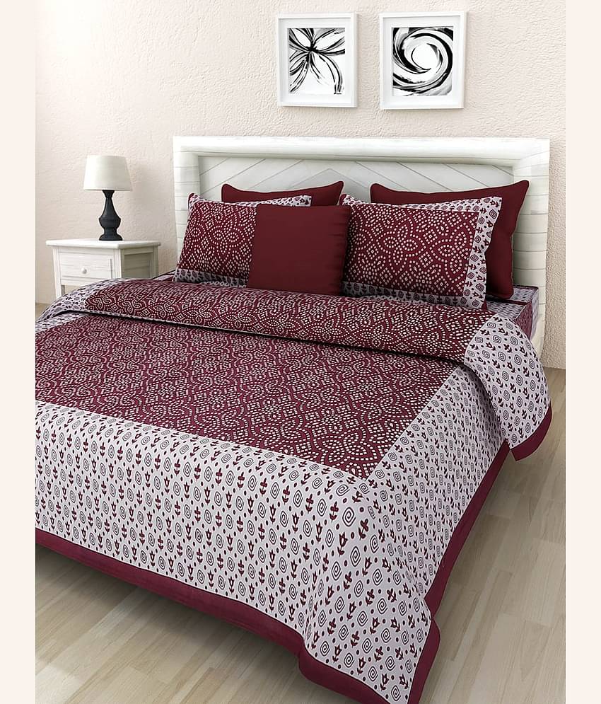 HandiCave Cotton Double Bedsheet ( Red )