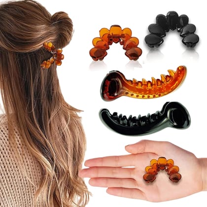 BIRDWARE Medium size Hair Clutcher Claw Clip Stone Butterfly Clips Hair Clips For Women & Girls (Pack of 4, black, shell Color, Acrylic Material) | Hair Clutcher BIRDWARE Medium size Hair Clutcher Claw Clip Stone Butterfly Clips Hair Clips For Women & Gi