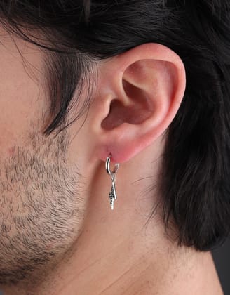 Lightning Bolt Iced Out Earrings (Black Onyx)-Pair / Black Onyx
