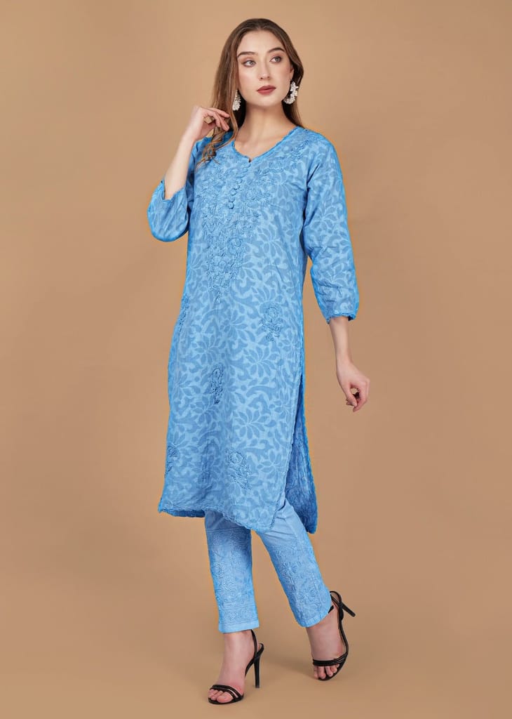 Braso Cotton Hand Embroidered Chikankari Kurta With Trouser