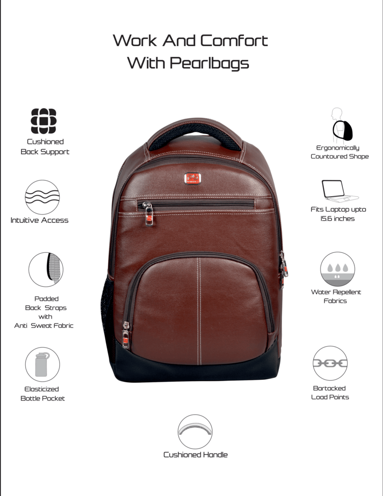 PB Pearlbags 824F Casual Leather Laptop Backpack 30L