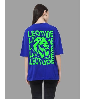 Leotude Women Cotton Blend Printed Oversized Fit Round Neck T-Shirt ( Blue )