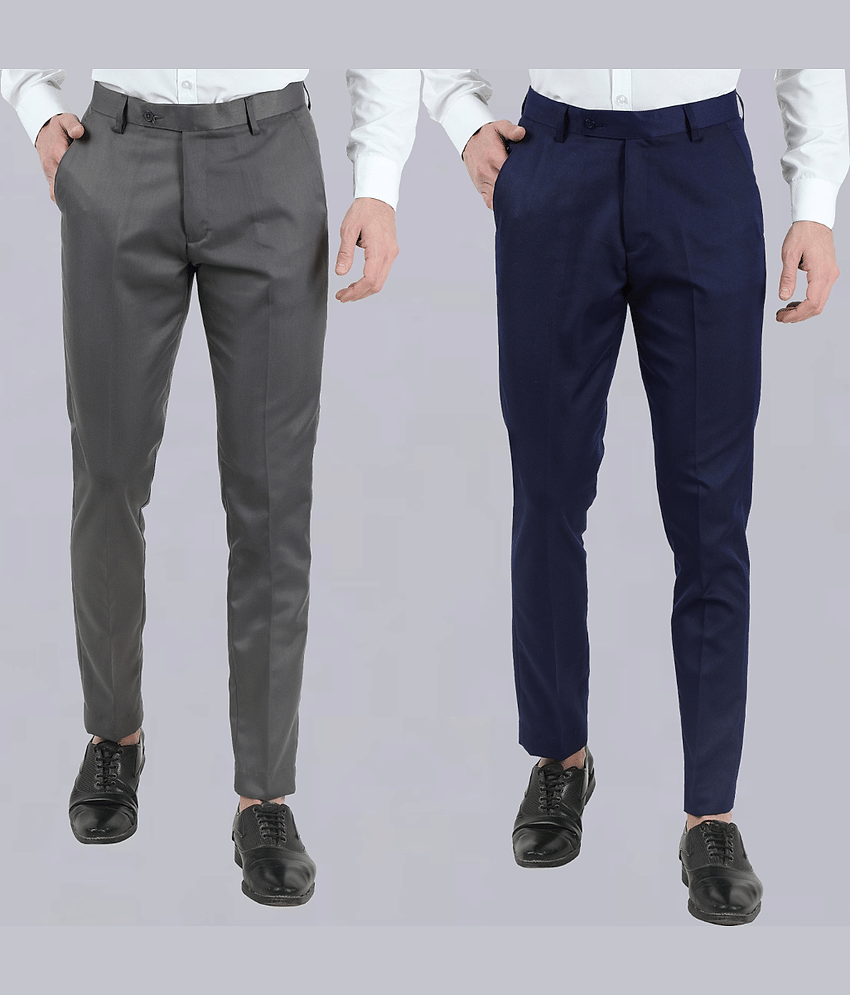 VEI SASTRE Multicolored Slim Formal Trouser ( Pack of 2 )