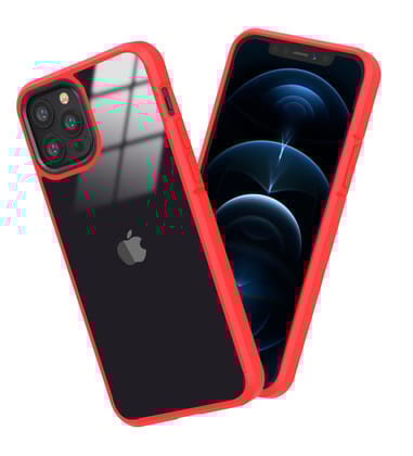 Ice Crystal Series Hybrid Scratch-Resistant Transparent PC Military Grade TPU Back Case for Apple iPhone 12 Pro Max, 6.7 inch, Real Red