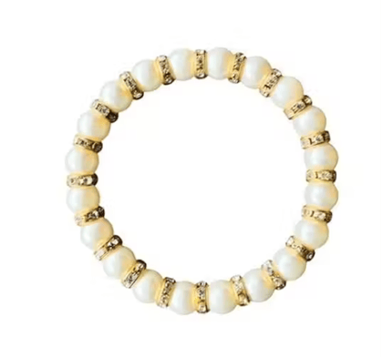Off-White Faux Pearl with Golden Tone Artificial Stone Bracelet Set for Women  Elegant Pearl Bead Bracelets, Stylish and Versatile Fashion Accessory