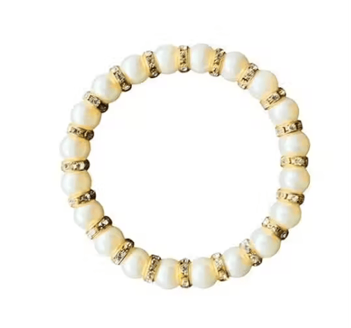 Off-White Faux Pearl with Golden Tone Artificial Stone Bracelet Set for Women  Elegant Pearl Bead Bracelets, Stylish and Versatile Fashion Accessory
