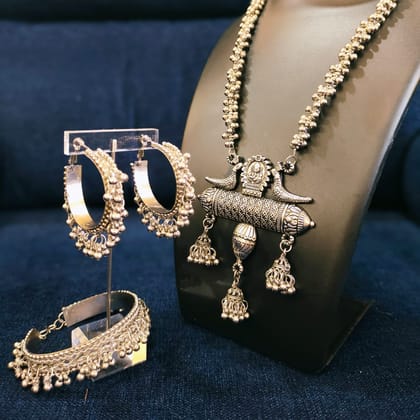 Long Oxidised Necklace Sets With Earring & Bangle-2