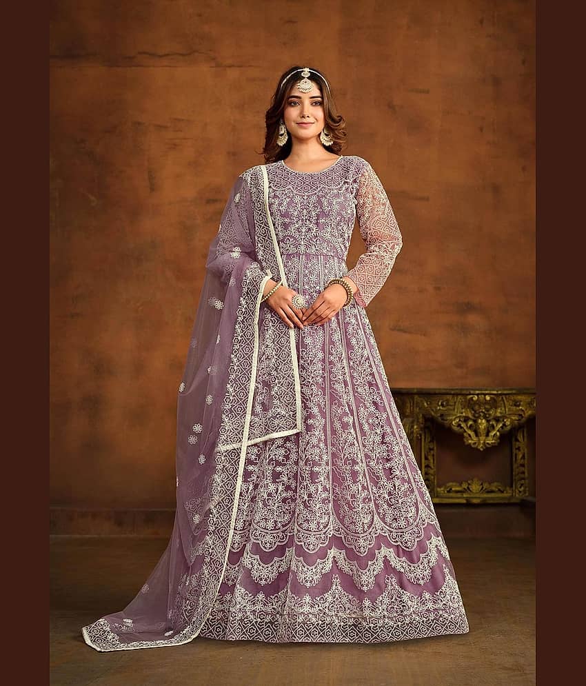 A TO Z CART Mauve Flared Net Women's Semi Stitched Ethnic Gown ( Pack of 1 )