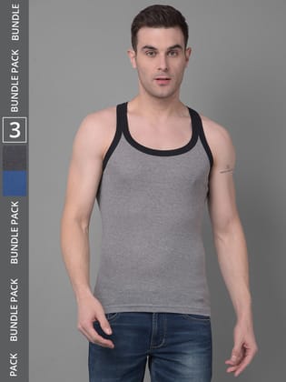 Men's Assorted Pack of 3 Solid Combed Cotton Racerback Styled Gym Vest