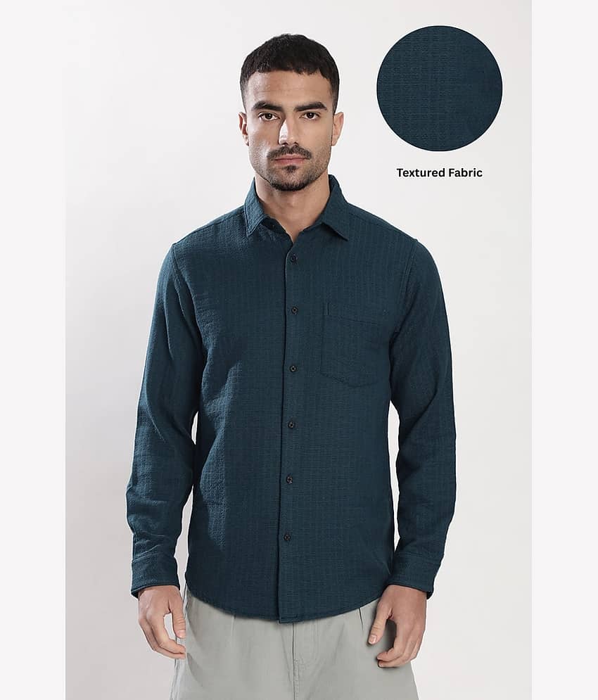 Bene Kleed Poly Cotton Regular Fit Self Design Full Sleeves Men's Casual Shirt - Teal ( Pack of 1 )