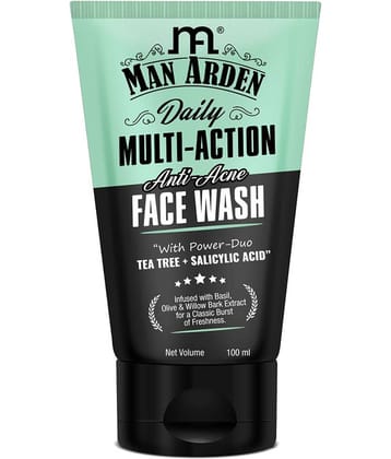 Man Arden Daily Multi-Action Anti Acne Face Wash For Oily Skin | With Power Duo Tea Tree + Salicylic Acid 1% for Acne-Prone Skin, 100 ml