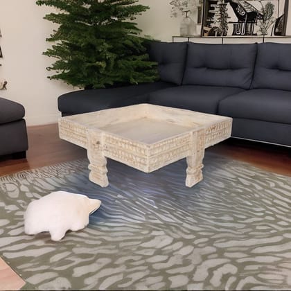 Wooden Indian Distressed Antique Square Table | Unique Chakki Table for Home Decor Wooden Indian Distressed Antique Square Table | Unique Chakki Table for Home Decor