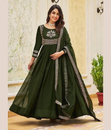 Trijal Fab Green Anarkali Georgette Women's Stitched Ethnic Gown ( Pack of 1 )