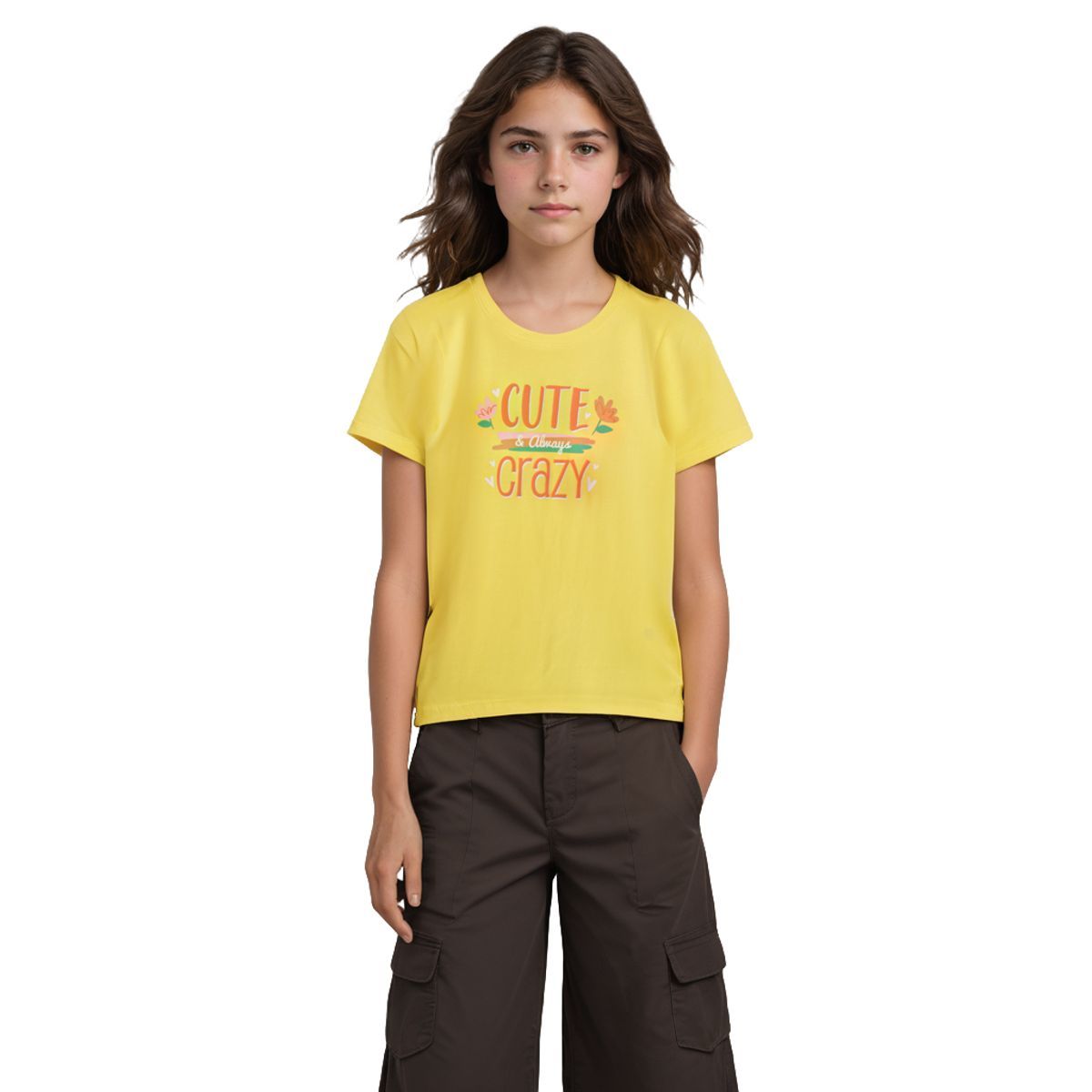 Girls T shirt Cotton Blazing Yellow Cute Crazy
