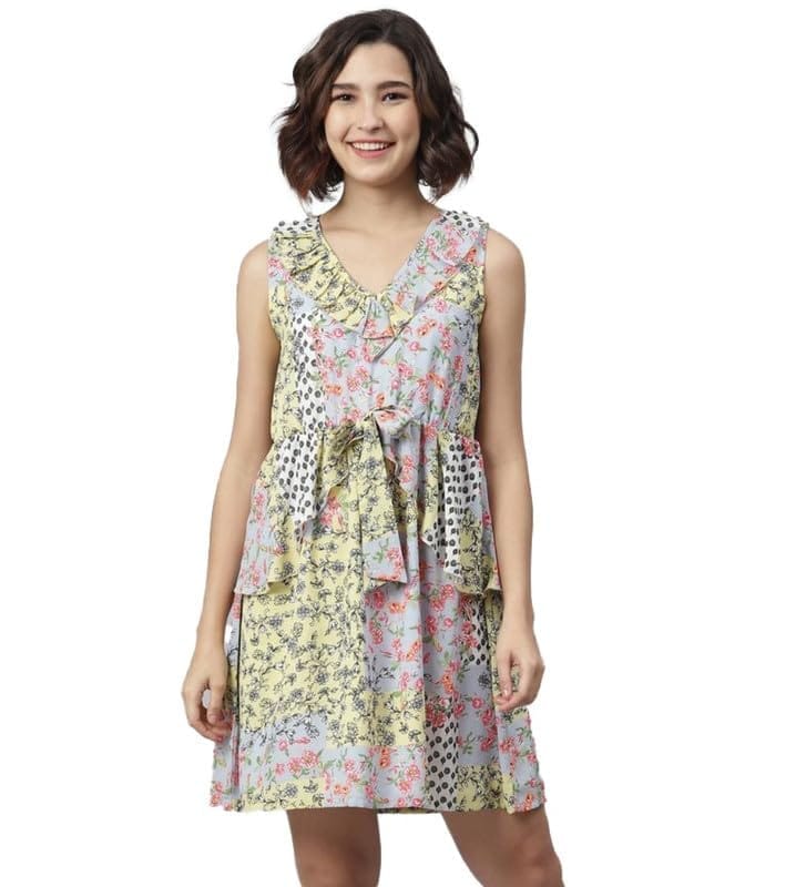 Women's Polyester Peplum Sleeveless Above Knee Dress (Multicolor, XL)-PID55783