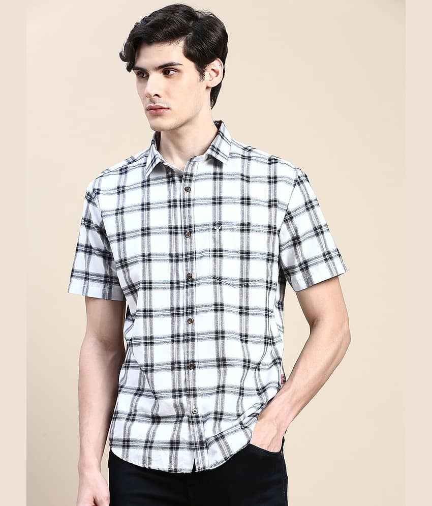 Showoff Cotton Blend Regular Fit Checks Half Sleeves Men's Casual Shirt - White ( Pack of 1 )